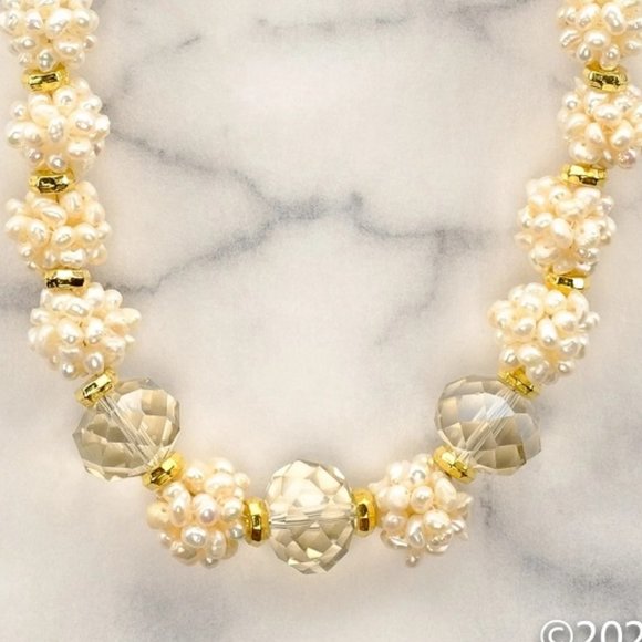 Genuine Freshwater Pearls Necklace faceted crystals Pearl Clusters - Picture 6 of 6